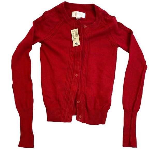 American Eagle Womans Cardigan Sweater S Red Cable Knit Button-Front Cotton - Picture 1 of 13